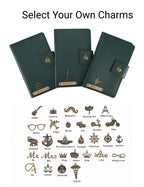 AICA Personalized Name & Charm Long Leather Car Document Holder with RC, Insurance Papers, Card Slots & Cash Compartment for Men & Women (Darkgreen)
