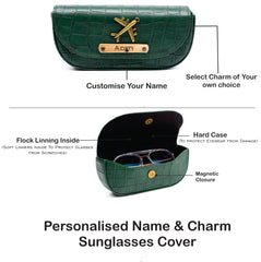 AICA Personalized Name & Charm Self-Textured Leather Wallet Combo Giftset for Women (DarkGreen)