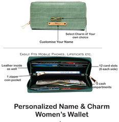 AICA Personalized Name & Charm Self- Leather Wallet Gift Set for Women (MintGreen)