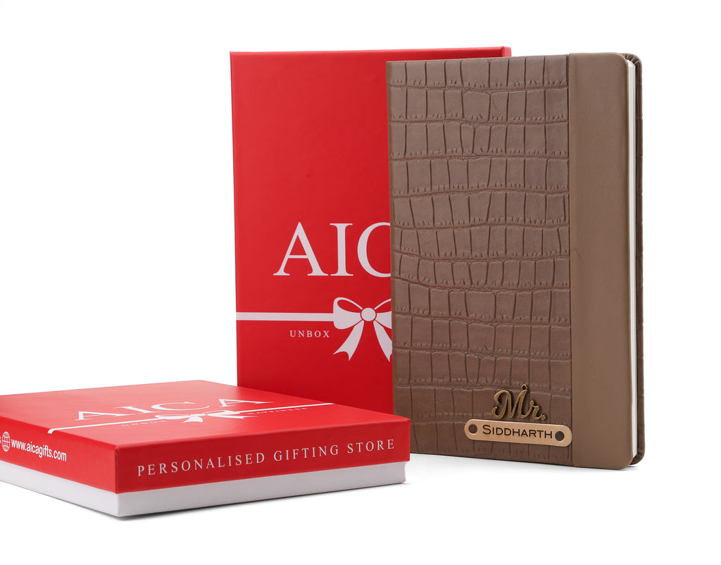 Personalized Leather Notebook Diary -A5 Size, 180 Ruled Pages (Light Brown)
