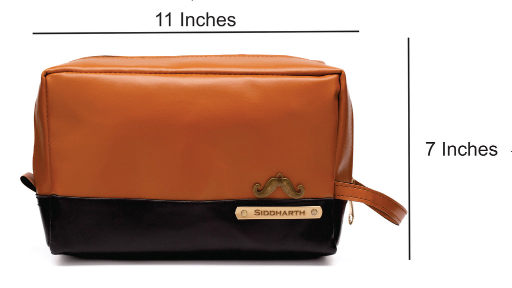 Personalized  Leather Dual Color - Toiletry Pouch  – TanBrown & Black