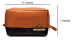 Personalized  Leather Dual Color - Toiletry Pouch  – TanBrown & Black