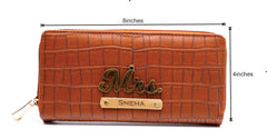 AICA Personalized Name & Charm Womens Leather Wallet - TanBrown