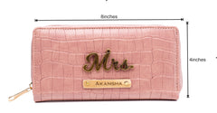 AICA Personalized Name & Charm Self -Textured Leather Customized Womens Wallet Purse (NudePink)