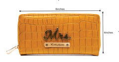 AICA Personalized Name & Charm Womens Leather Wallet - Yellow