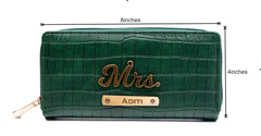 AICA Personalized Name & Charm Womens Leather Wallet - DarkGreen