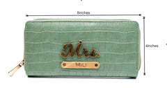 AICA Personalized Name & Charm Womens Leather Wallet - MintGreen