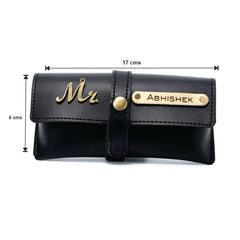 AICA Personalised Name & Charm Leather Sunglass Case Cover for Men & Women (Black)