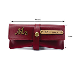 AICA Personalised Name & Charm Leather Sunglass Case Cover for Men & Women ( Wine )