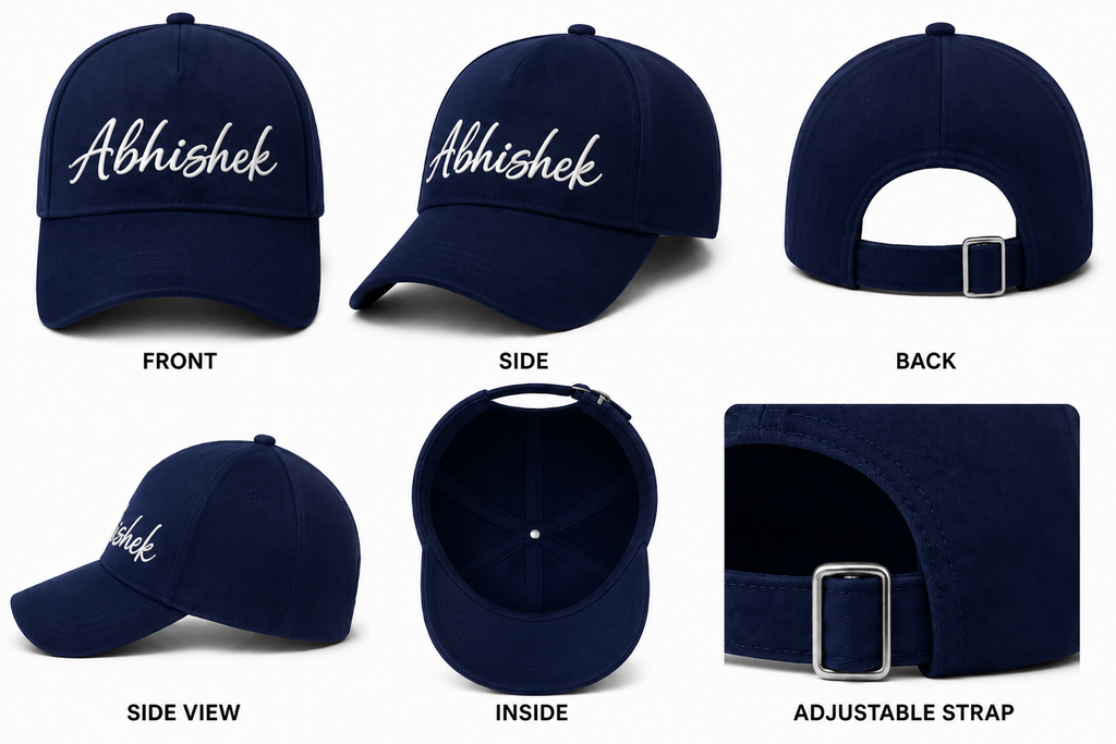 AICA Personalised Name Flex Cap for Men & Women �  Free Size | Gifts for Men & Women (Navyblue)