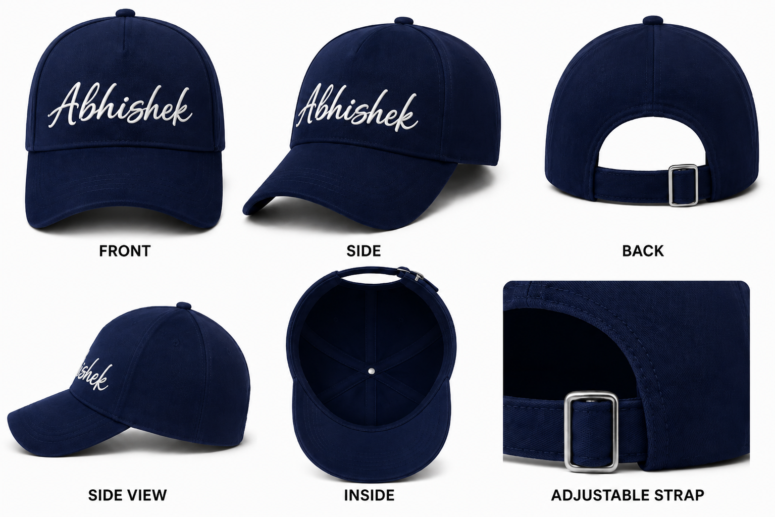 AICA Personalised Name Flex Cap for Men & Women �  Free Size | Gifts for Men & Women (Navyblue)