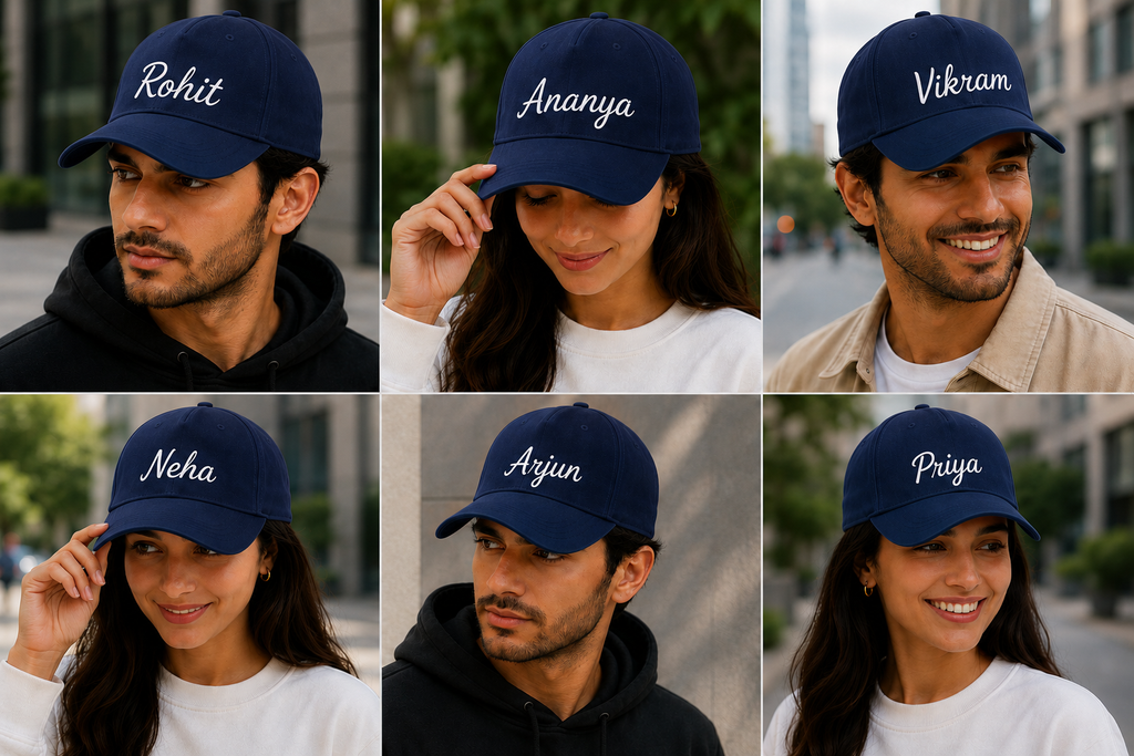 AICA Personalised Name Flex Cap for Men & Women �  Free Size | Gifts for Men & Women (Navyblue)