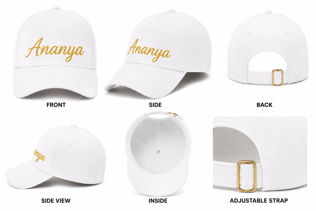 AICA Personalised Name Flex Cap for Men & Women �  Free Size | Gifts for Men & Women (White)