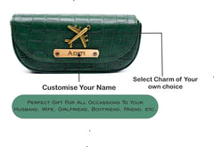 AICA Personalized Name & Charm Self-Textured Leather Wallet Mens Combo Giftset (DarkGreen)