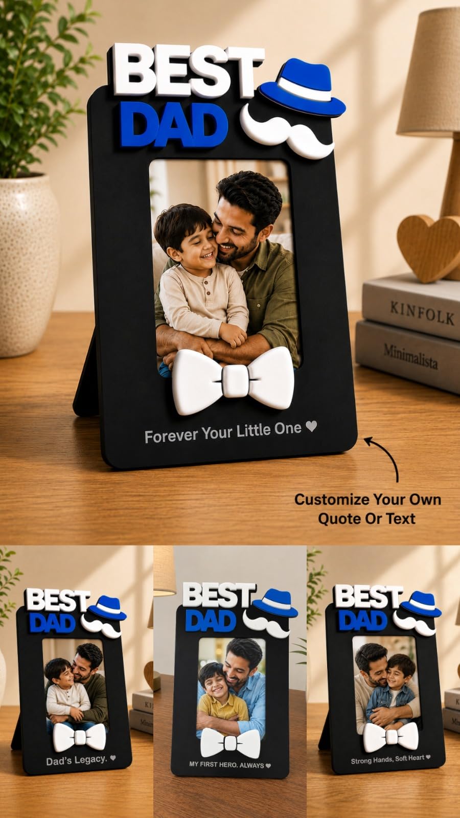 Aica Gifts Personalized Best Dad Photo Frame with Quote Photo Size (5X7) (Bow)