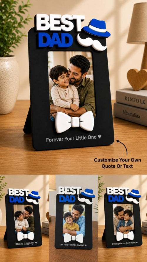Aica Gifts Personalized Best Dad Photo Frame with Quote Photo Size (5X7) (Bow)