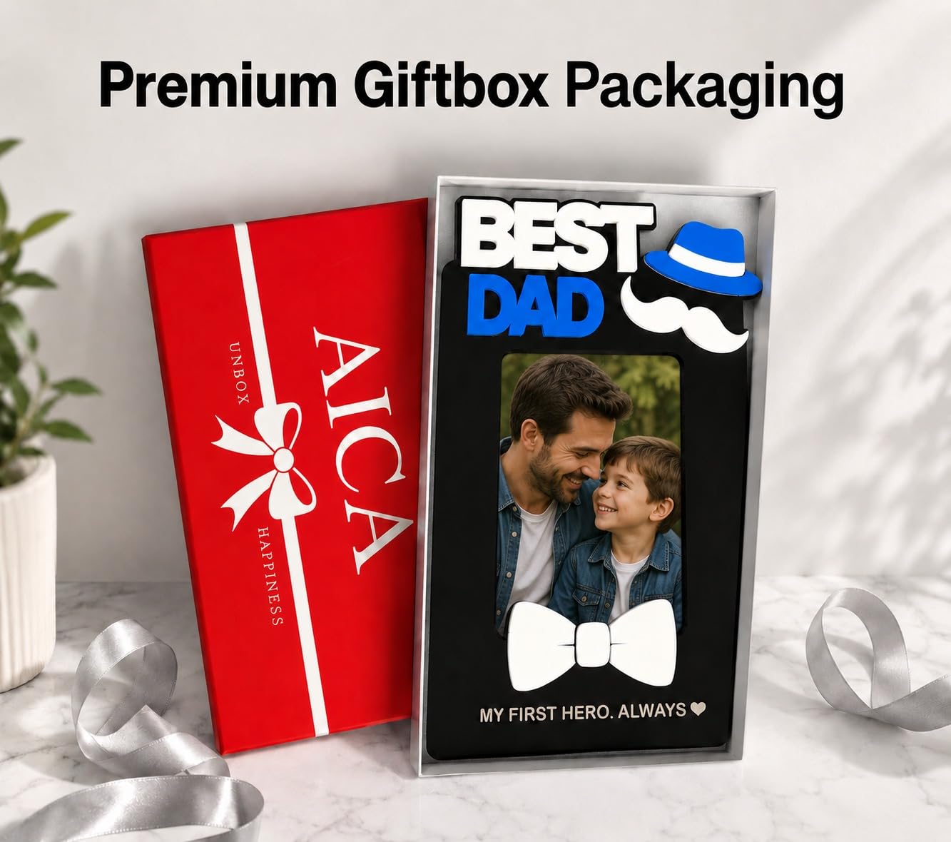 Aica Gifts Personalized Best Dad Photo Frame with Quote Photo Size (5X7) (Bow)