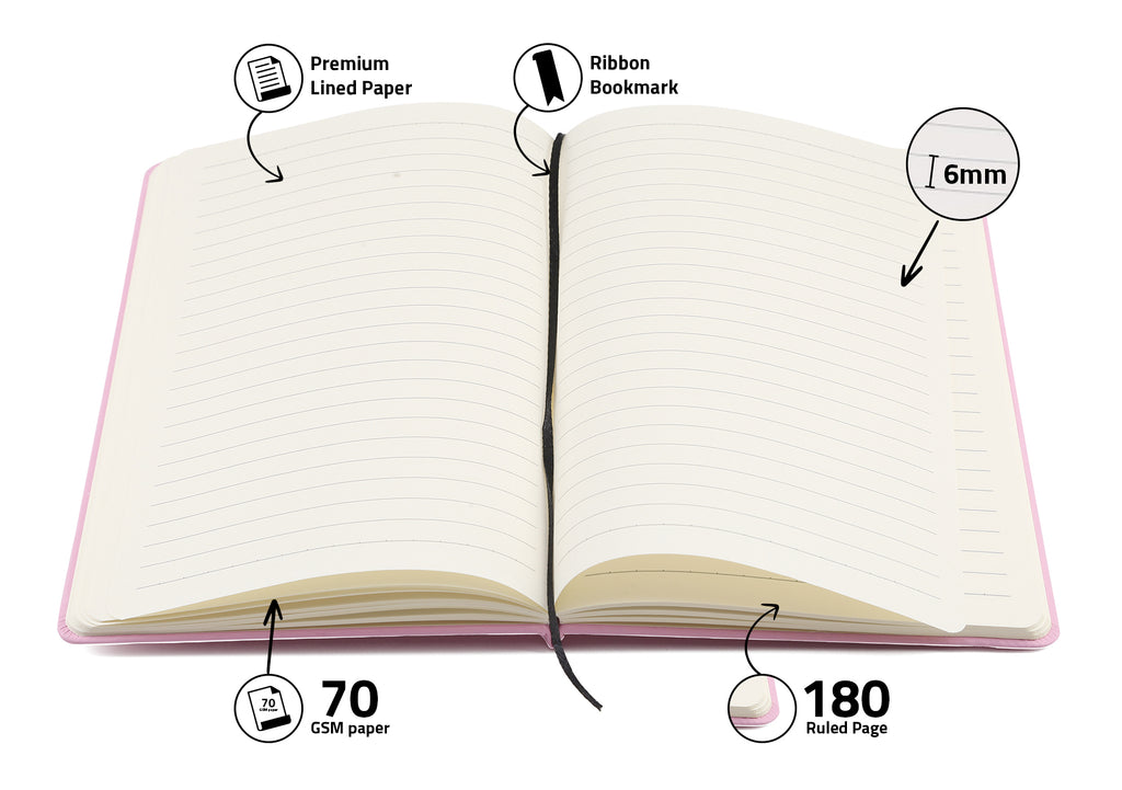 Personalized Diary -A5 Size, 180 Ruled Pages (BabyPink)