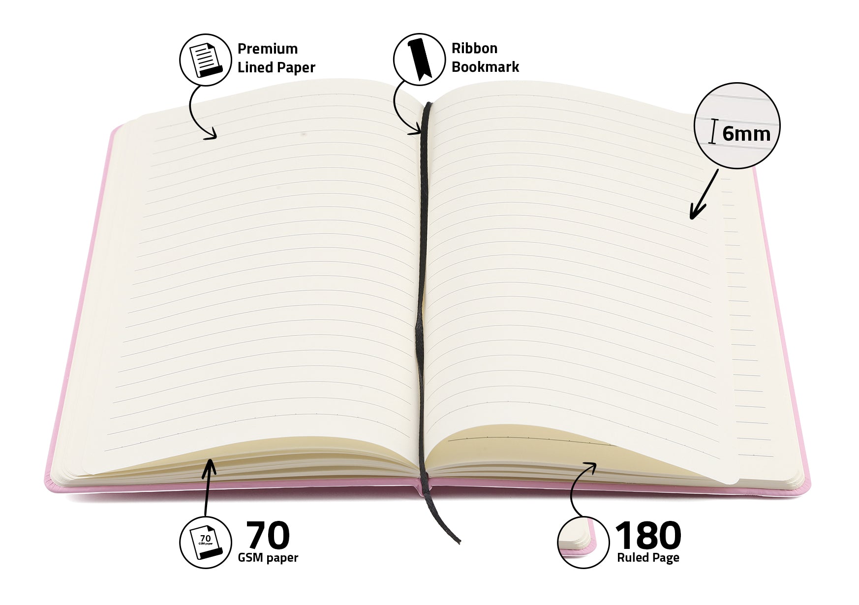 Personalized Diary -A5 Size, 180 Ruled Pages (BabyPink)