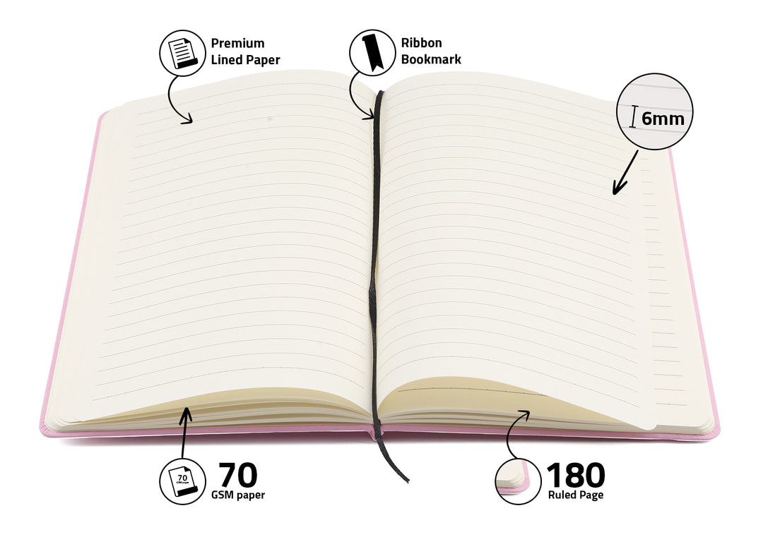 Personalized Diary -A5 Size, 180 Ruled Pages (BabyPink)