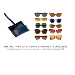 AICA Personalised Name & Charm Leather Sunglass Case Cover for Men & Women (Navy Blue)