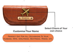 AICA Personalized Name & Charm Sunglasses Case for Men & Women (TanBrown)