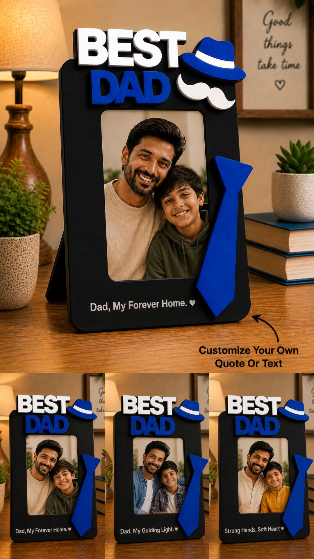 Aica Gifts Personalized Best Dad Photo Frame with Quote Photo Size (5X7) | Best Gift for Dad | Fathers Day Gift for Dad | Birthday Gift for Dad (Tie)
