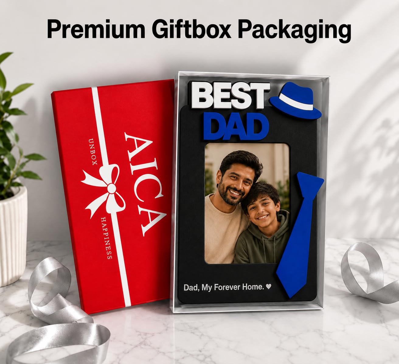 Aica Gifts Personalized Best Dad Photo Frame with Quote Photo Size (5X7) | Best Gift for Dad | Fathers Day Gift for Dad | Birthday Gift for Dad (Tie)