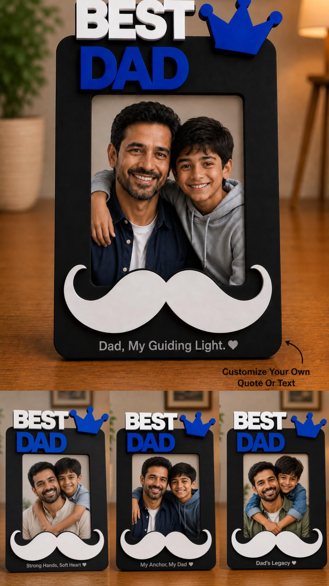 Aica Gifts Personalized Best Dad Photo Frame with Quote Photo Size (5X7) | Best Gift for Dad | Fathers Day Gift for Dad | Birthday Gift for Dad (Mustache)