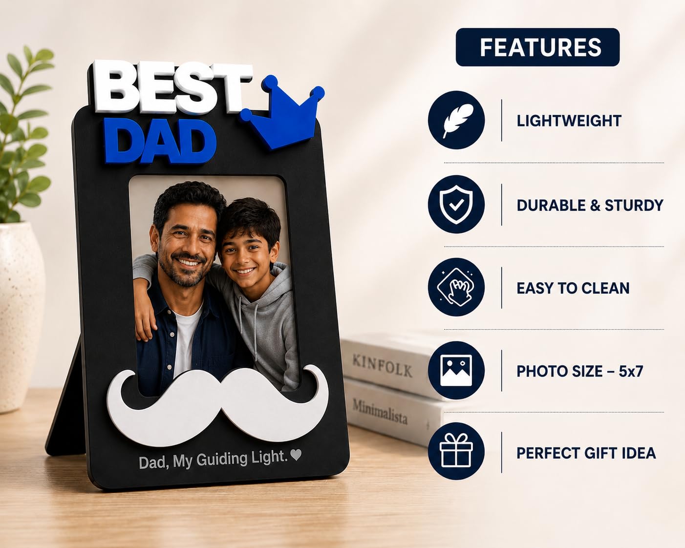 Aica Gifts Personalized Best Dad Photo Frame with Quote Photo Size (5X7) | Best Gift for Dad | Fathers Day Gift for Dad | Birthday Gift for Dad (Mustache)