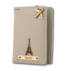 AICA Personalized Name & Charm Leather Passport Cover with 4 Card Slots, Secure Band & Boarding Pass Slot for Men & Women | Travel Passport Holder (Grey)