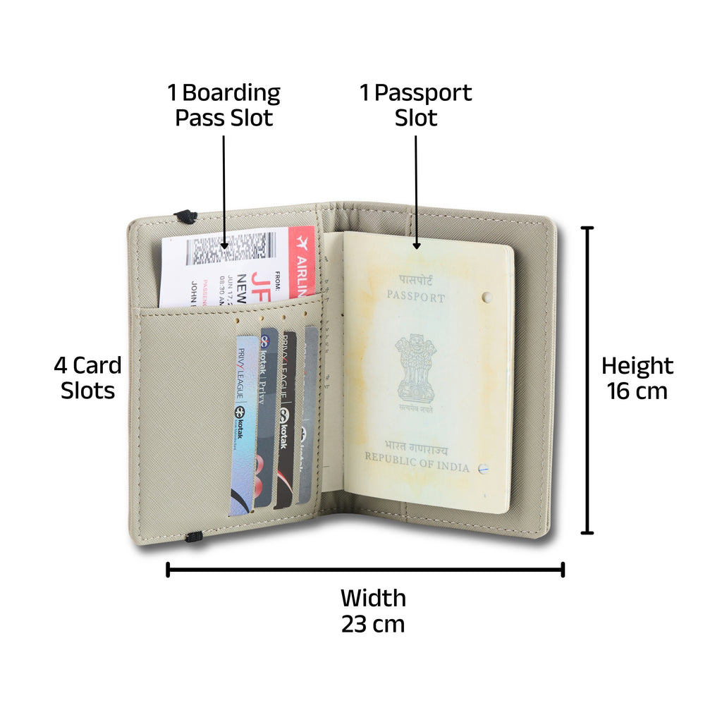 AICA Personalized Name & Charm Leather Passport Cover with 4 Card Slots, Secure Band & Boarding Pass Slot for Men & Women | Travel Passport Holder (Grey)