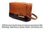Personalized  Leather Dual Color - Toiletry Pouch  – TanBrown & Black