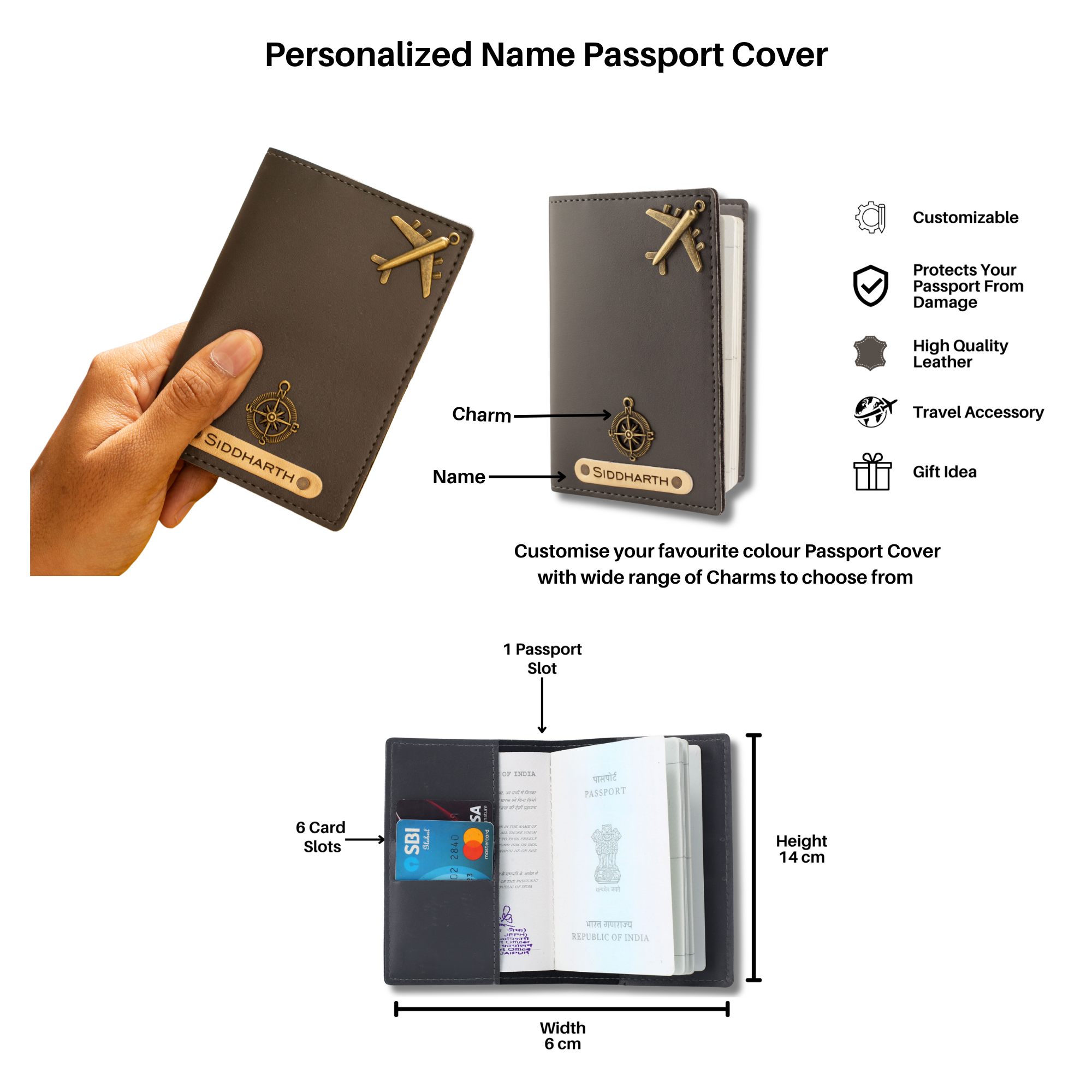 Aica Personalized Name & Charm Leather Men's Combo (Grey)