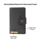 AICA Personalized Name & Charm Long Leather Car Document Holder with RC, Insurance Papers, Card Slots & Cash Compartment for Men & Women (Grey)