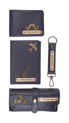 AICA Personalized Name & Charm Leather (Wallet+Passport+Sunglass+Keychain) Mens Combo Giftset (Grey)