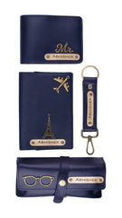 AICA Personalised Name & Charm Leather Wallet Combo Hamper Gift Set for Men (Navy Blue)