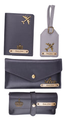 AICA Personalized Name & Charm Leather Wallet Womens Combo Giftset (Grey)