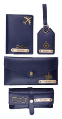 AICA Personalized Name & Charm Leather Wallet Women’s Combo Giftset (Navy Blue)