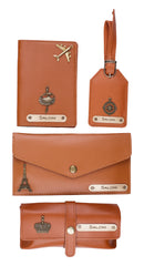 AICA Personalized Name & Charm Leather Wallet Womens Combo Giftset (TanBrown)