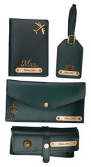 AICA Personalized Name & Charm Leather Wallet Combo Giftset for Women (DarkGreen)