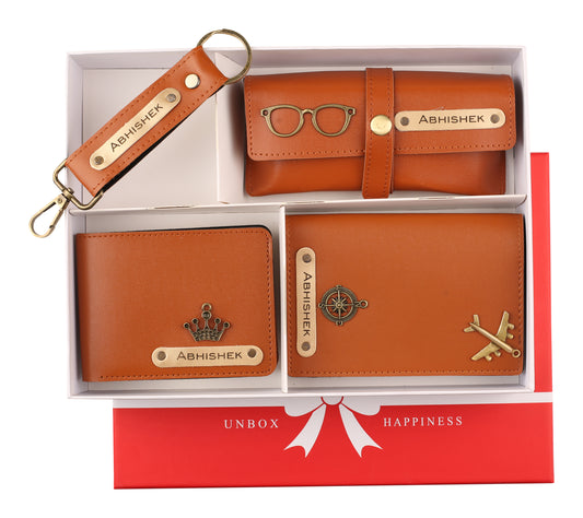 AICA Personalized Name & Charm Leather Wallet Mens Combo Giftset (TanBrown)