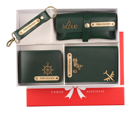 AICA Personalized Name & Charm Leather Wallet Men’s Combo Giftset (DarkGreen)