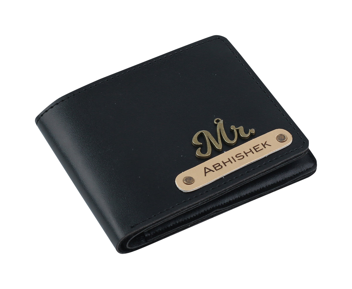 Aica Personalized Name & Charm Leather Wallet for Men (Black)