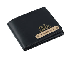 Aica Personalized Name & Charm Leather Wallet for Men (Black)