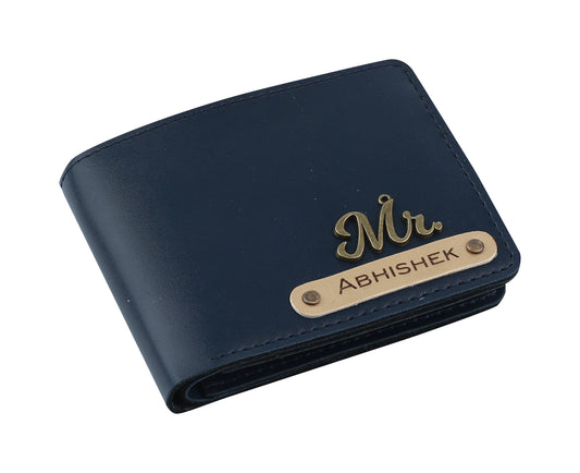 AICA Personalized Name & Charm Leather Wallet for Men (NavyBlue)