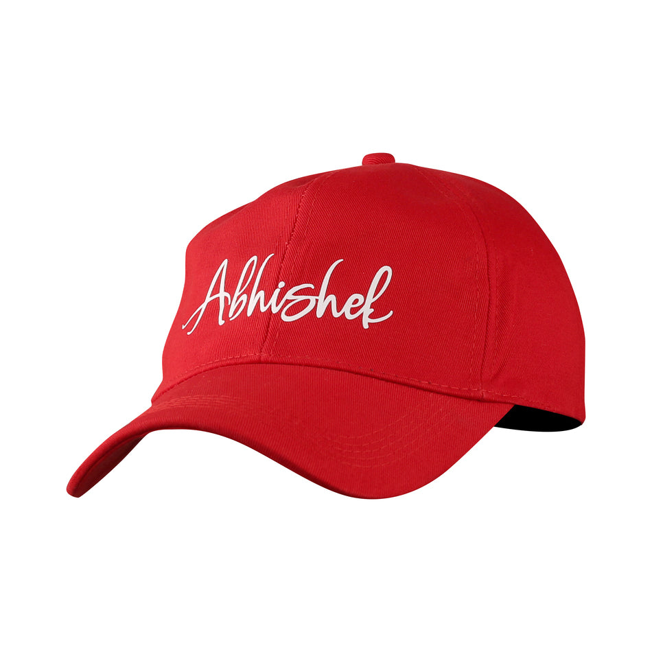 Aica Personalised Name Cotton Cap for Men & Women – Red, Free Size