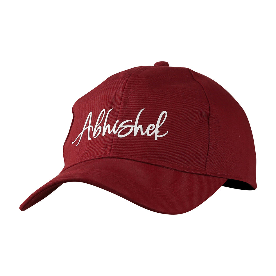 Aica Personalised Name Cotton Cap for Men & Women – Maroon, Free Size