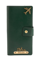 Load image into Gallery viewer, AICA Personalized Name &amp; Charm Long Leather Wallet Passport Cover with Passport, Boarding Pass, Currency, Card Slot &amp; Coin Holder for Men &amp; Women (Dark Green)
