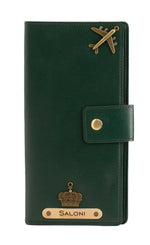 Load image into Gallery viewer, AICA Personalized Name &amp; Charm Long Leather Wallet Passport Cover with Passport, Boarding Pass, Currency, Card Slot &amp; Coin Holder for Men &amp; Women (Dark Green)
